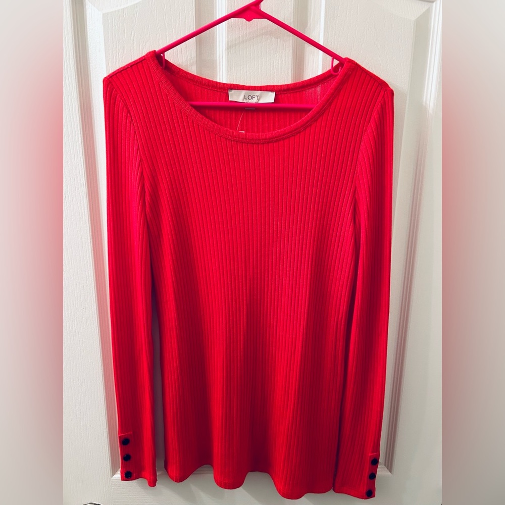 NWT Loft Ribbed Button Cuff Long Sleeve Tee